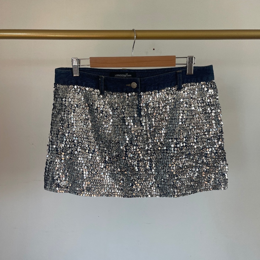 denim and sequin mini skirt